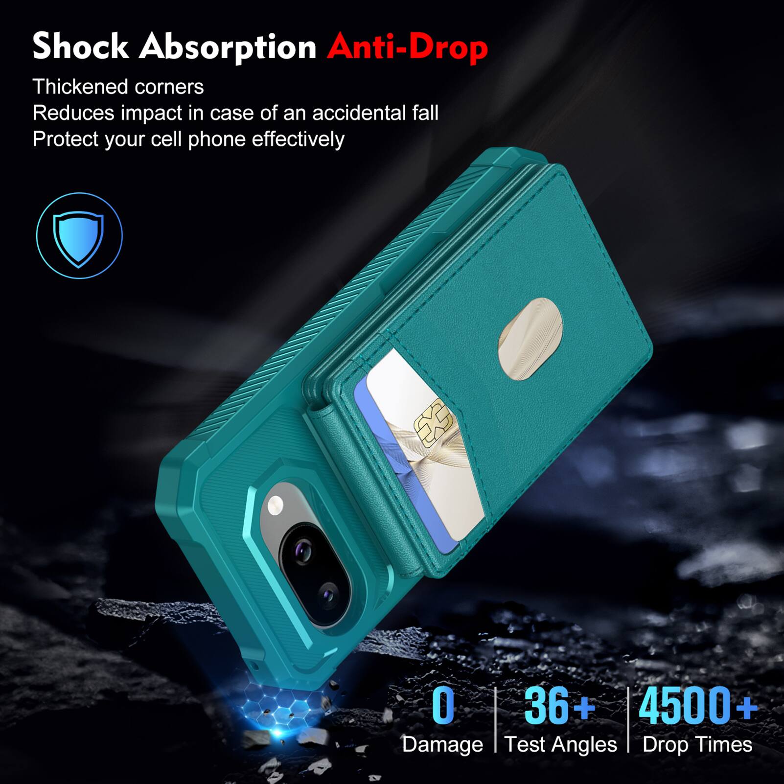 Shock Absorption Anti-Drop  
Thickened corners  
Reduces impact in case of an accidental fall  
Protect your cell phone effectively  

0 Damage  
36+ Test Angles  
4500+ Drop Times