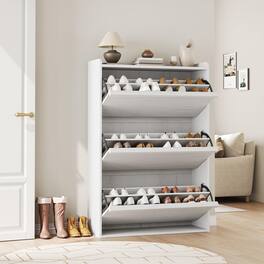 Babevy - Wooden Shoe Cabinet with Adjustable Shelves, Hidden Flip Storage for Entryway, Hallway, or Living Room - White