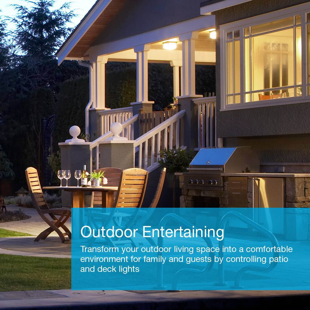 Outdoor Entertaining: Transform your outdoor living space into a comfortable environment for family and guests by controlling patio and deck lights.