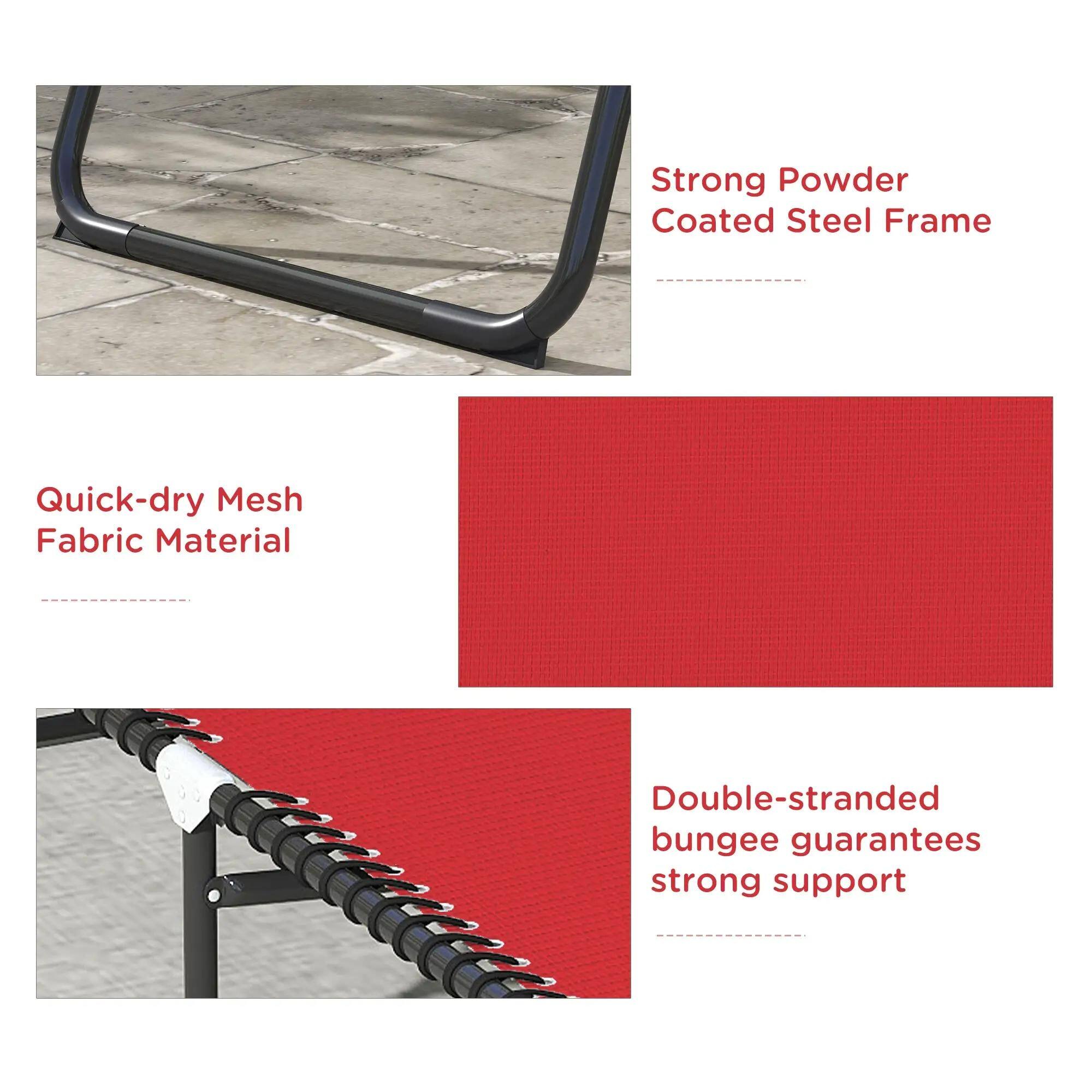 Strong Powder Coated Steel Frame, Quick-dry Mesh Fabric Material, Double-stranded bungee guarantees strong support