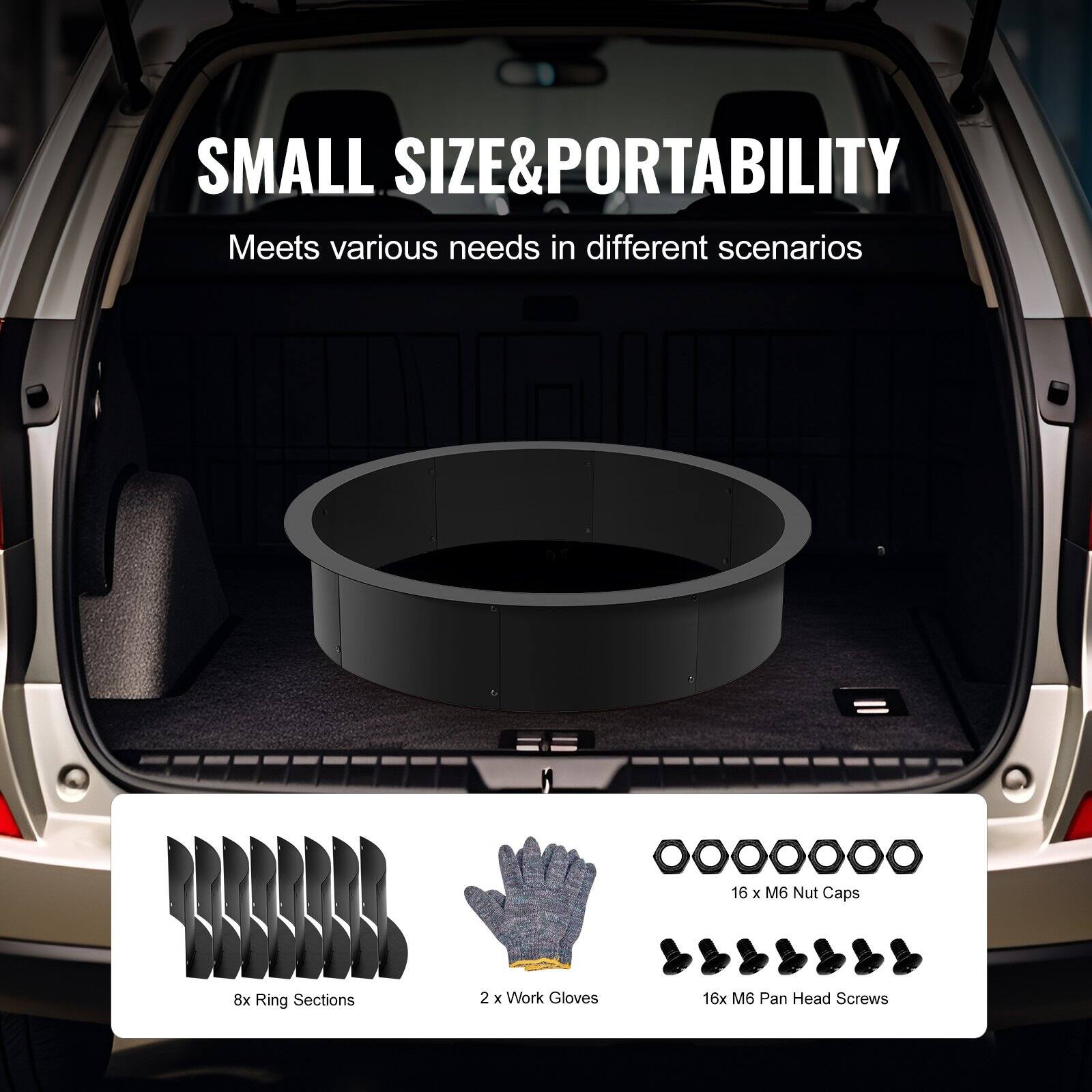 SMALL SIZE & PORTABILITY  
Meets various needs in different scenarios  

8x Ring Sections  
2 x Work Gloves  
16 x M6 Nut Caps  
16 x M6 Pan Head Screws