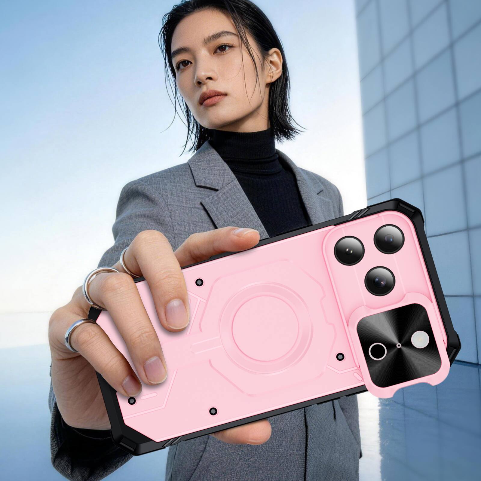 Alt View 2. Dteck - Shockproof Magnetic Hybrid Protective Case for Apple iPhone 17 Pro Max with Slide Camera Cover, Side Anti-Slip Texture - Pink.