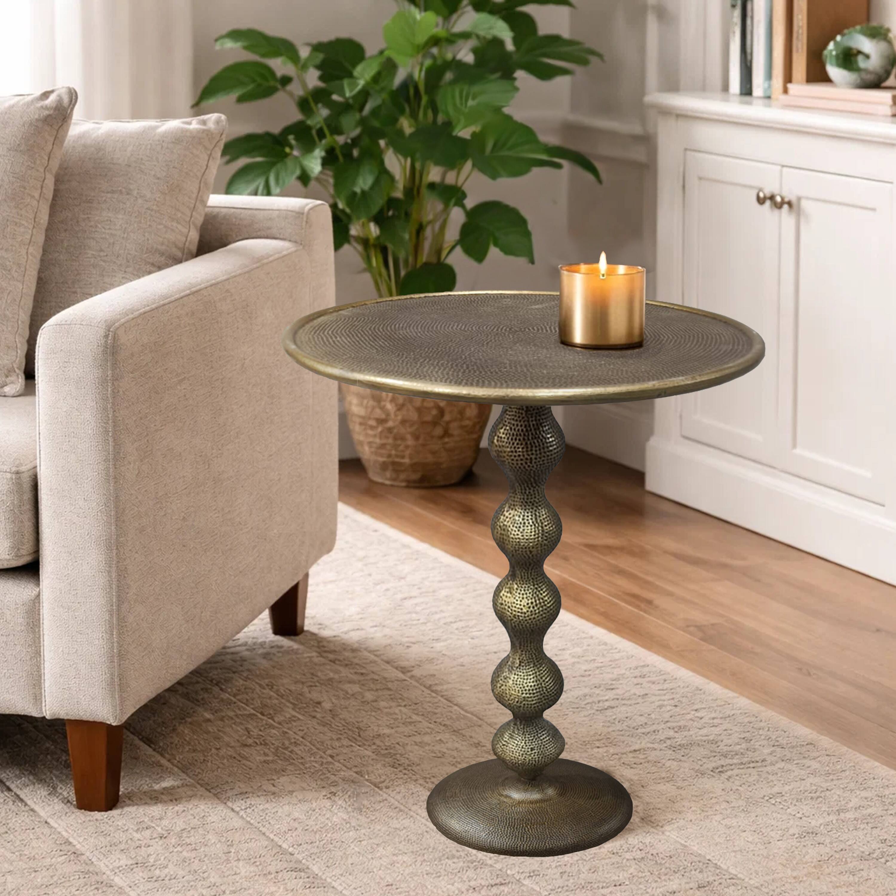 Alt View 10. Manhattan Lane - Shae 22 Inch Round Side End Table - Antique Brass Cast Aluminum with Hammered Texture For Small Places - Brass.
