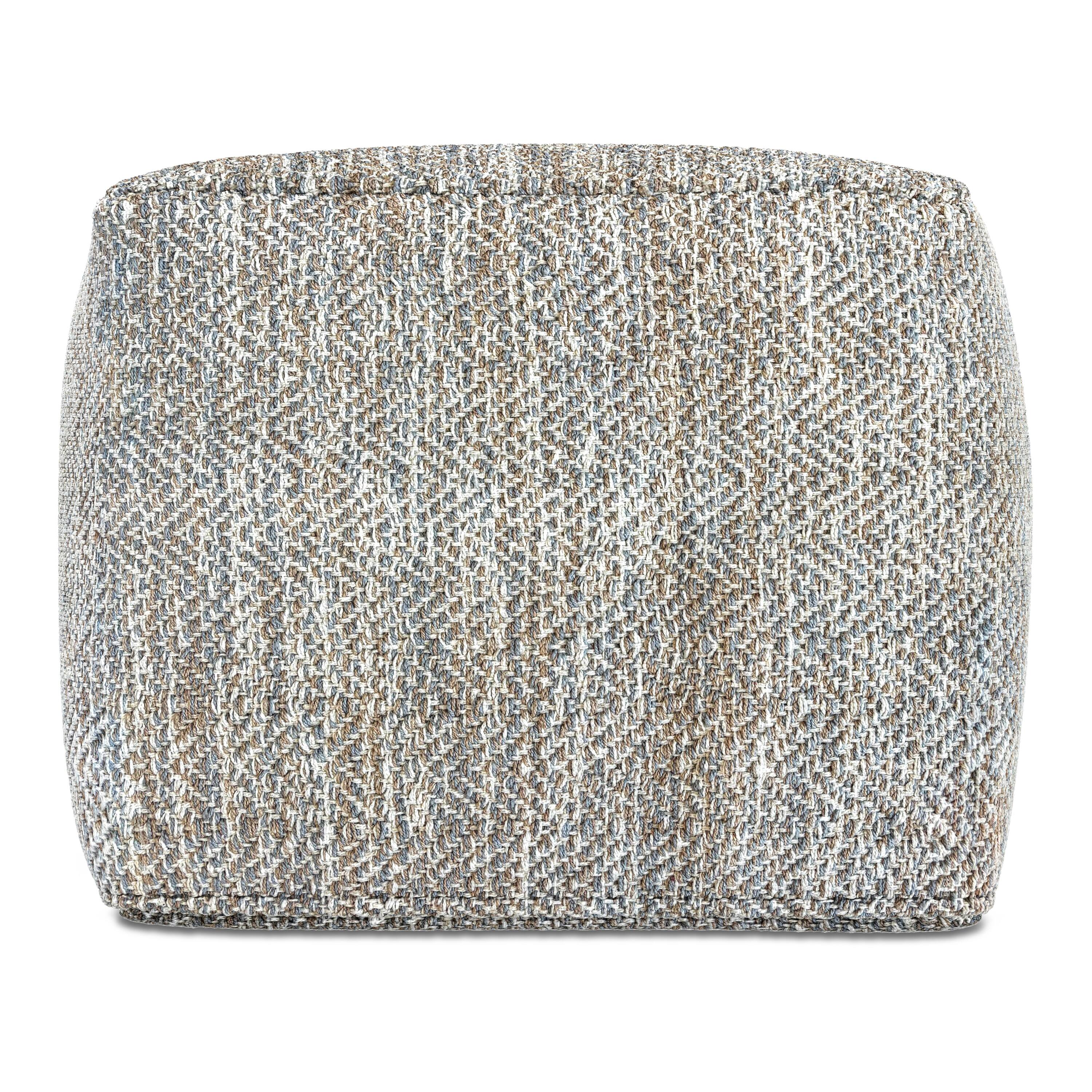 Left. Simpli Home - Nate 18 inch Wide Boho Square Pouf in Grey Mélange Cotton - Grey Melange.