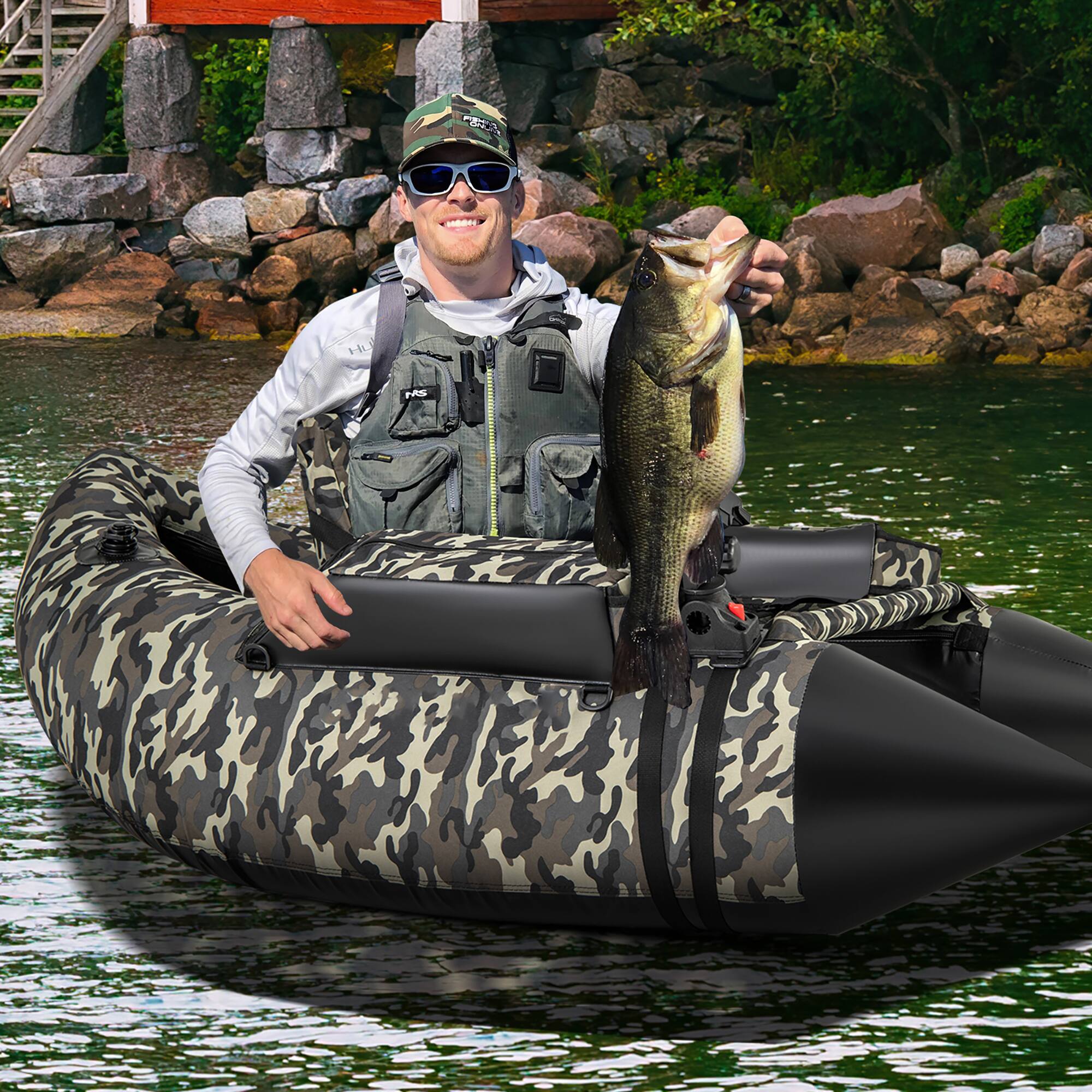 Alt View 3. Gymax - Gymax Inflatable Float Tube w/ Flippers Fish Ruler Rod Holder Storage Pockets Pump - Camouflage.