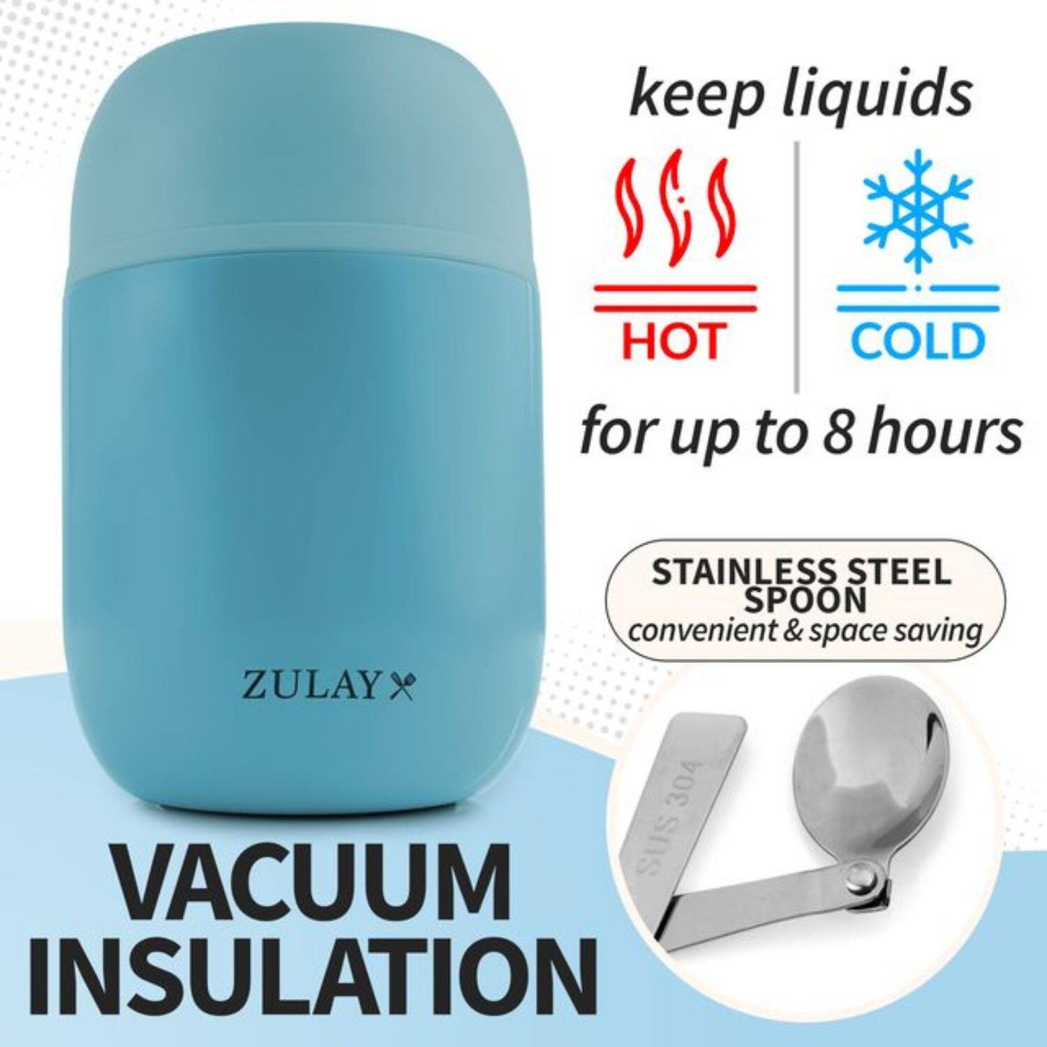 ZULAY, STAINLESS STEEL SPOON, VACUUM INSULATION, keep liquids HOT COLD for up to 8 hours, 304