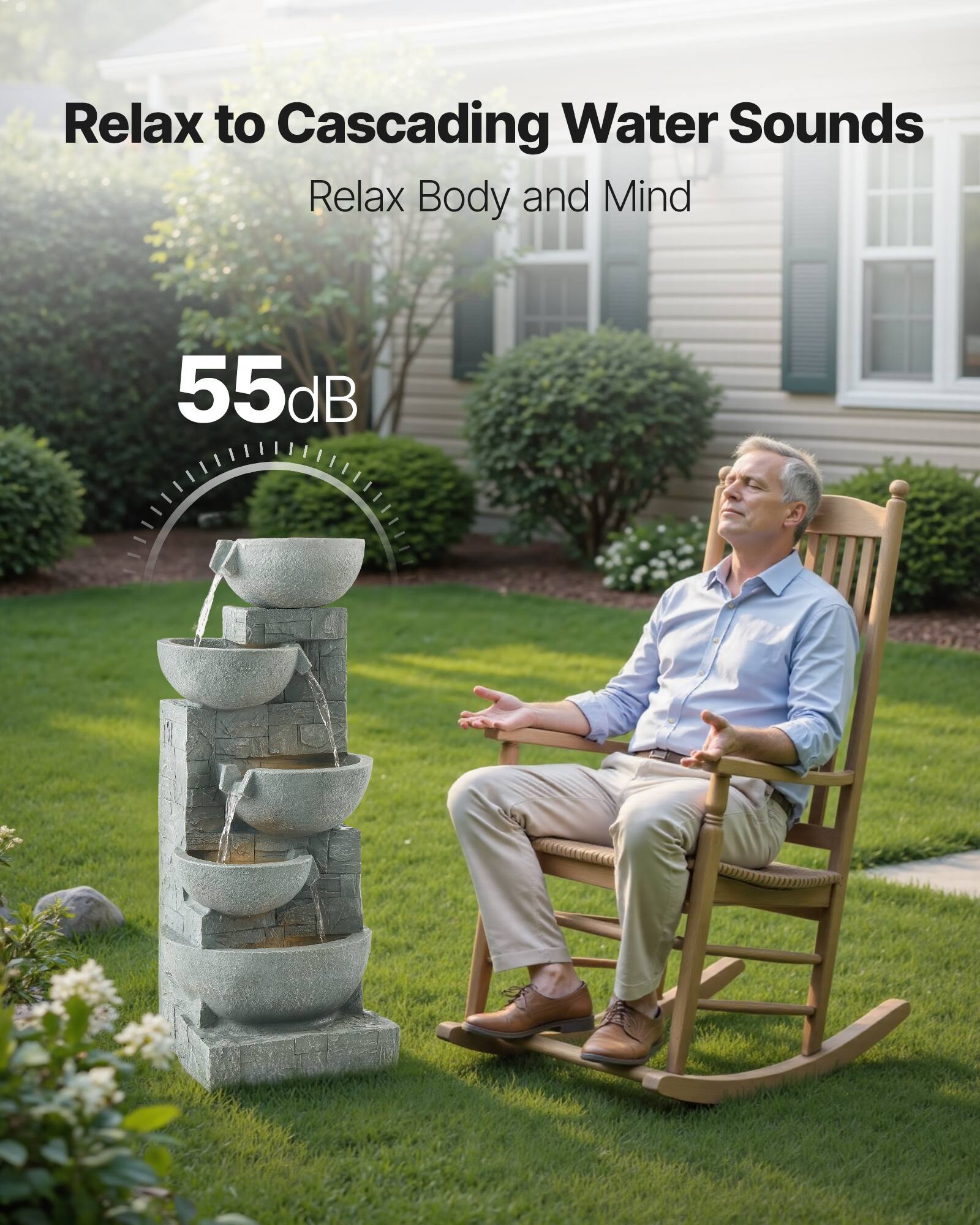 Relax to Cascading Water Sounds  
Relax Body and Mind  
55dB