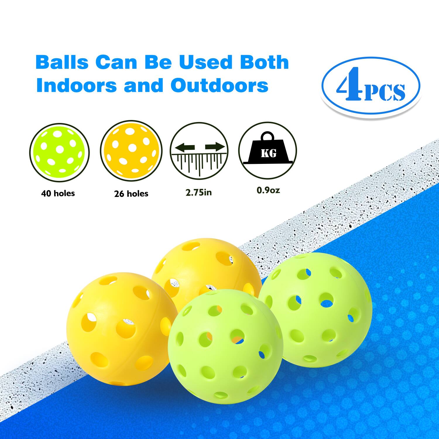 Balls Can Be Used Both Indoors and Outdoors 4pcS 40 holes 26 holes 2.75in 0.9oz KG
