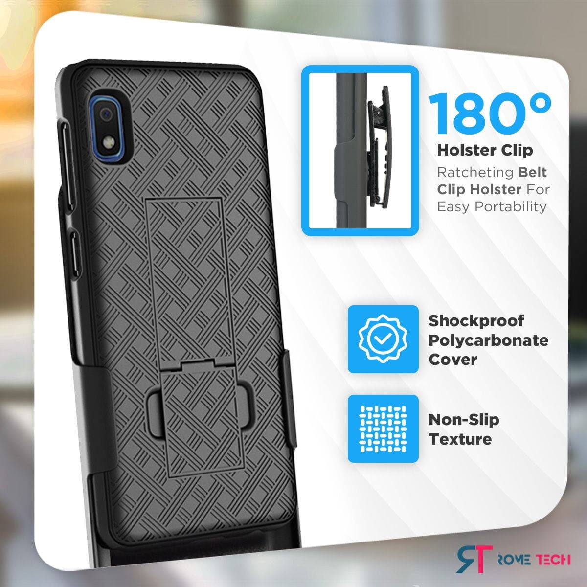 180° Holster Clip  
Ratcheting Belt Clip Holster For Easy Portability  
Shockproof Polycarbonate Cover  
Non-Slip Texture  

STROME TECH