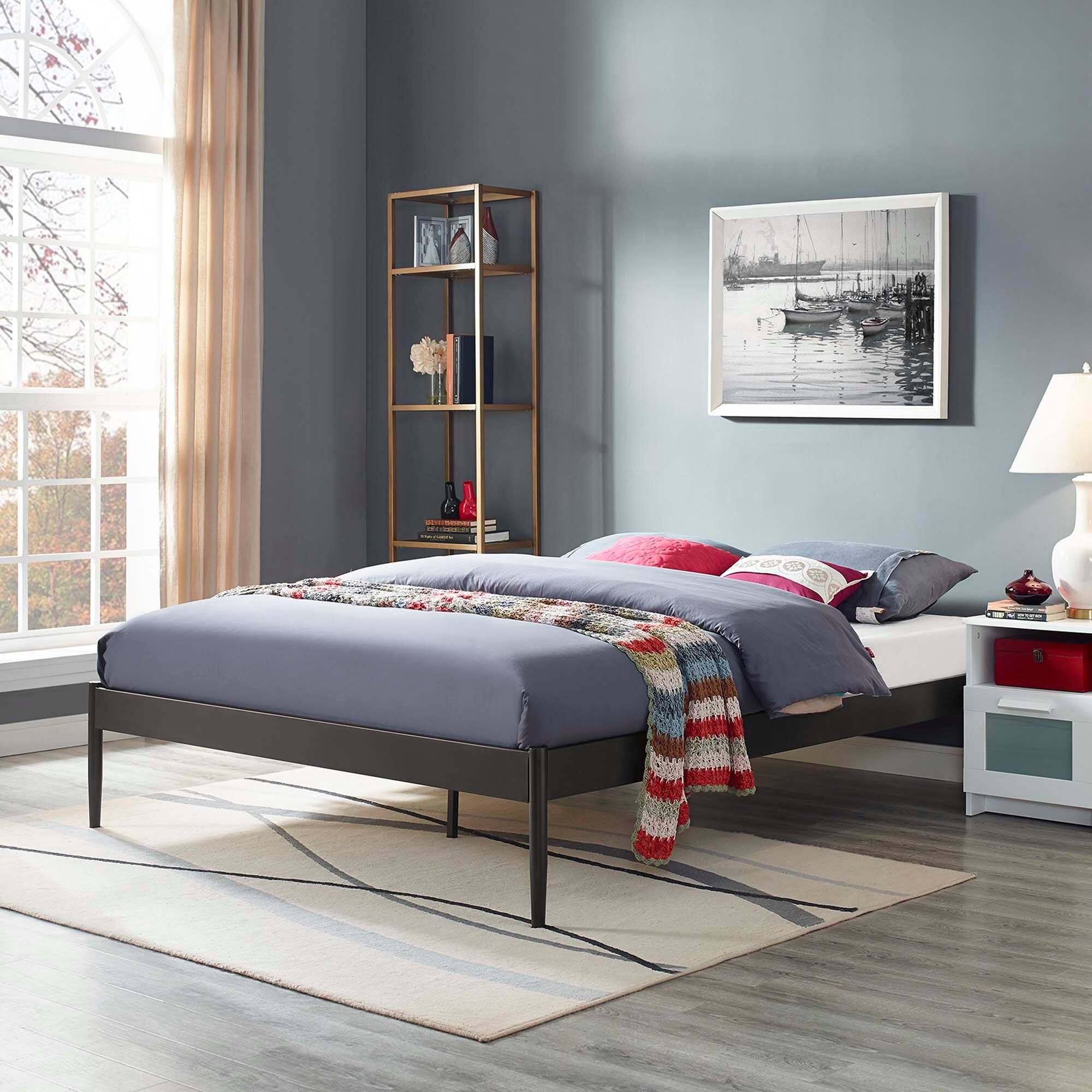 Alt View 2. Modway - Helen Fabric Twin Bed Frame with Round Splayed Legs - Gray.