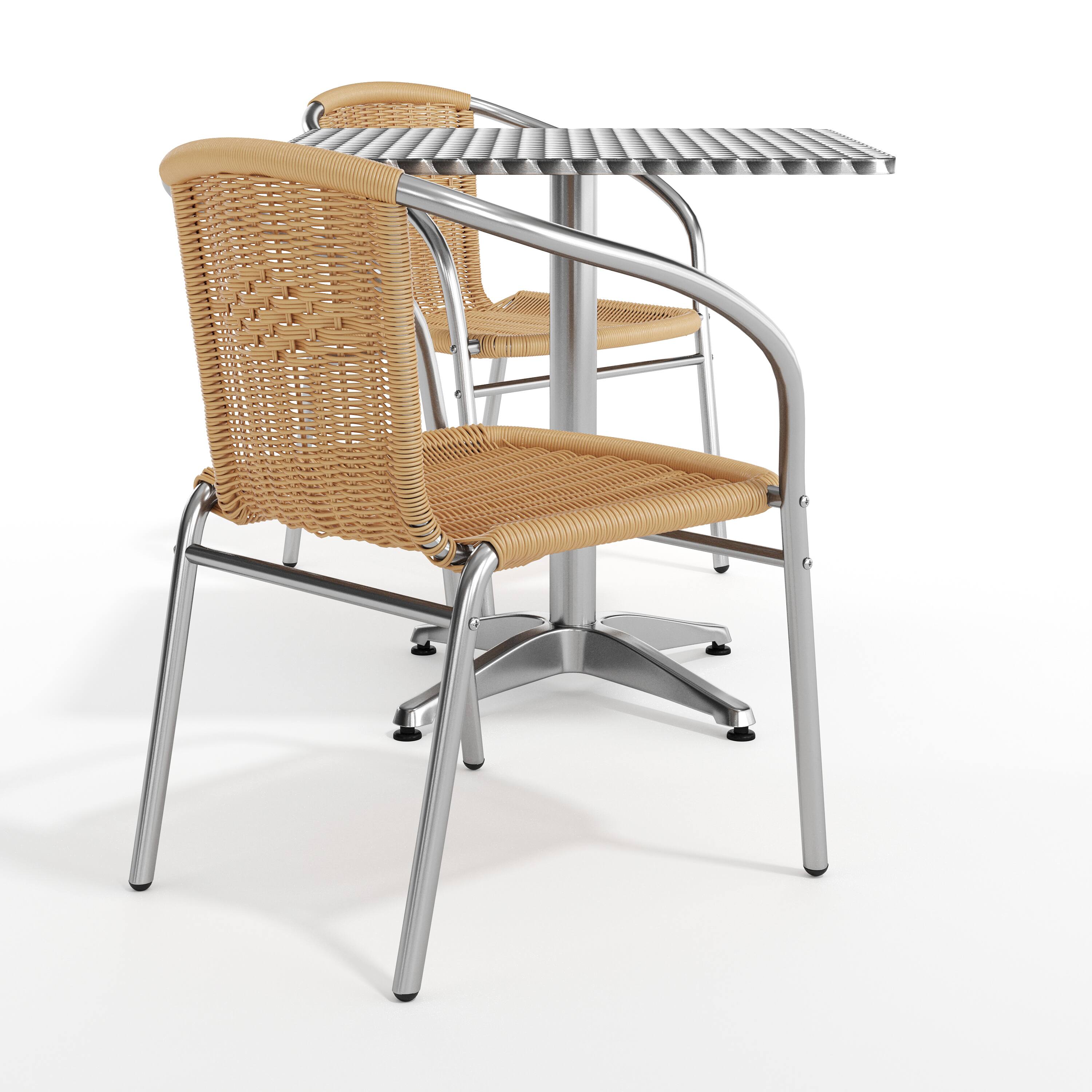 Alt View 9. Emma + Oliver - 27.5" Square Aluminum Garden Patio Table Set with 2 Rattan Chairs - Beige.