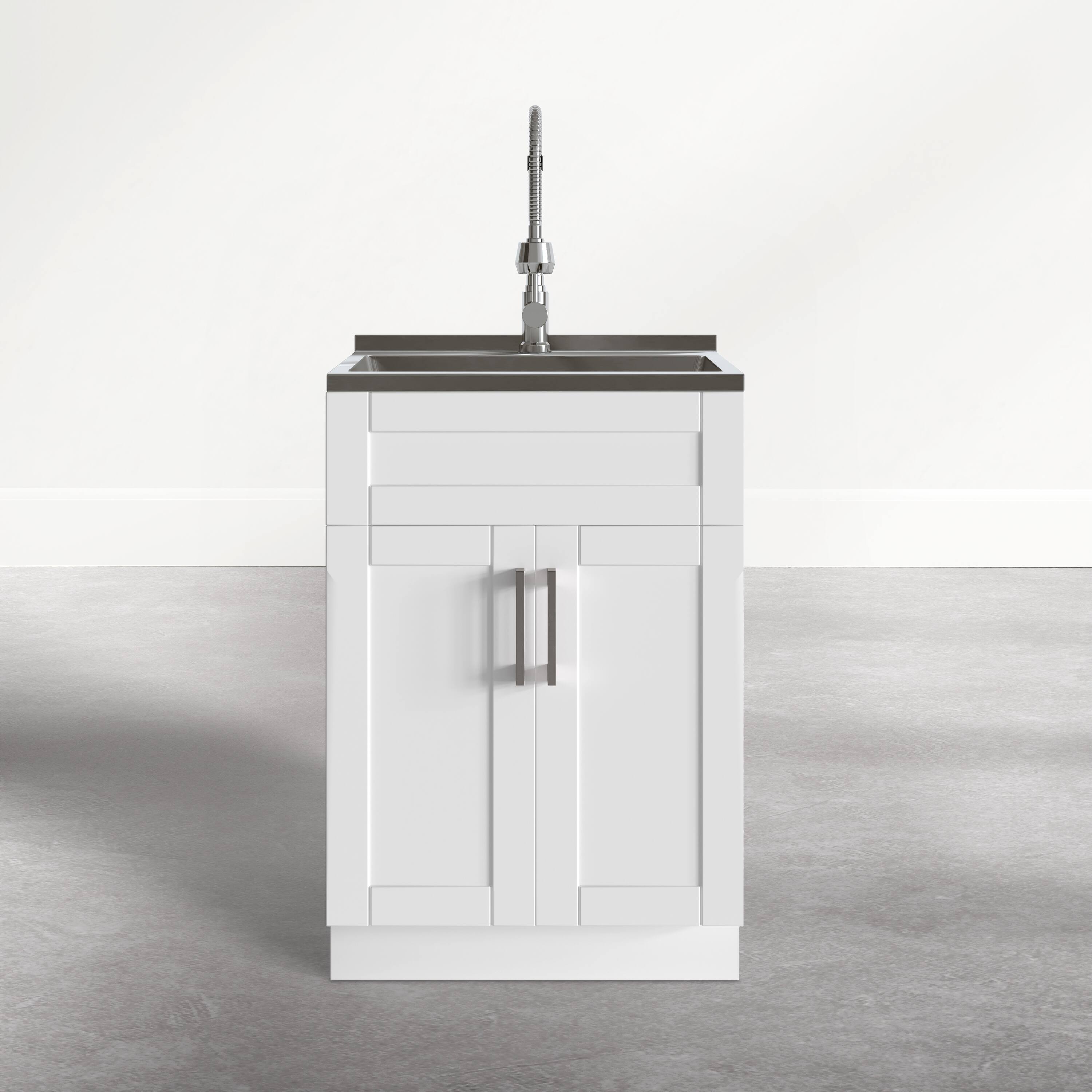 Alt View 2. Simpli Home - Hennessy 24 inch Wide Utility Sink and Laundry Cabinet, Glacier White Finish - Glacier White.