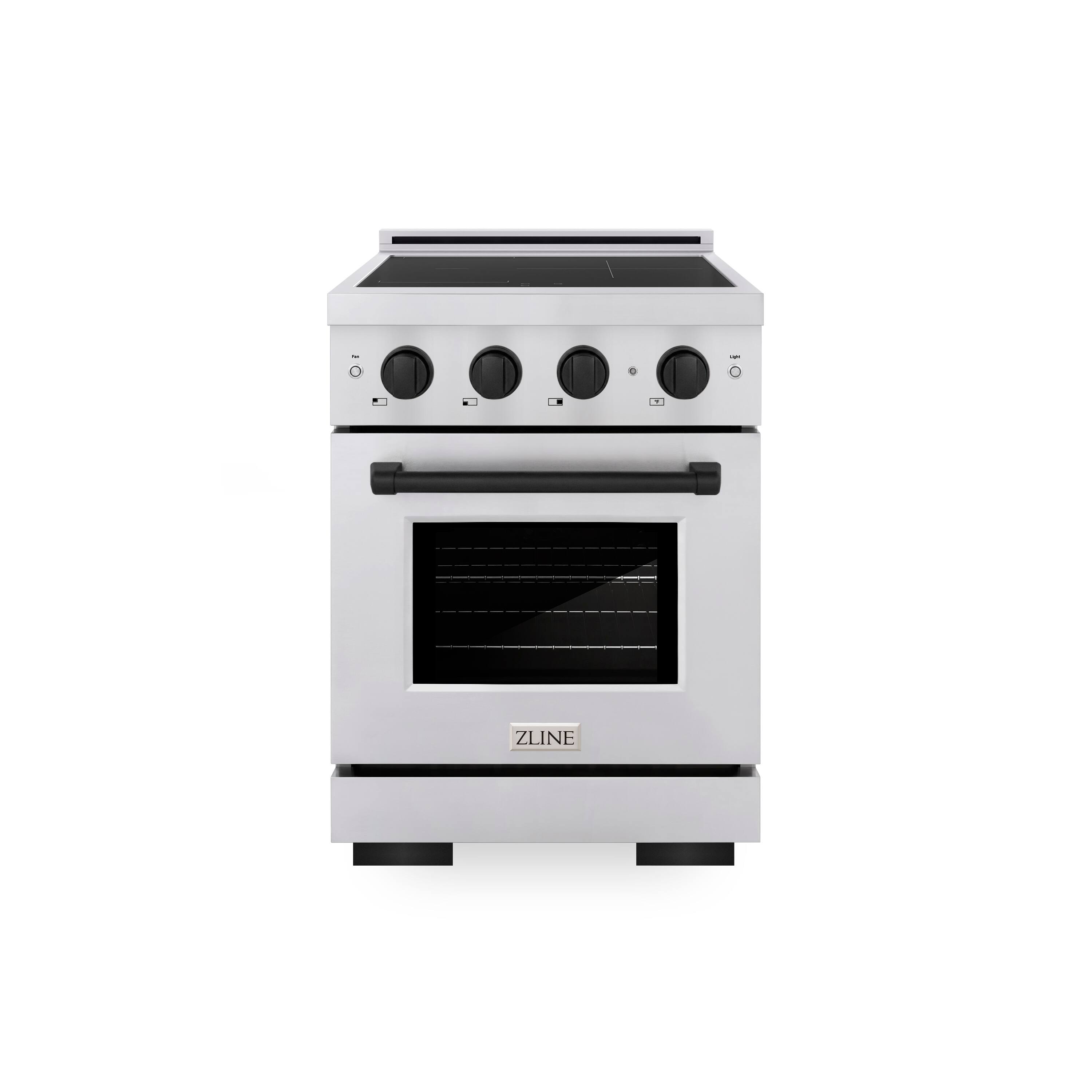 Front. ZLINE - Autograph 24 in. 3.2 cu. ft. Paramount Freestanding Induction Range with 3 Burners and Electric Oven w/ Black Accents - Stainless Steel.
