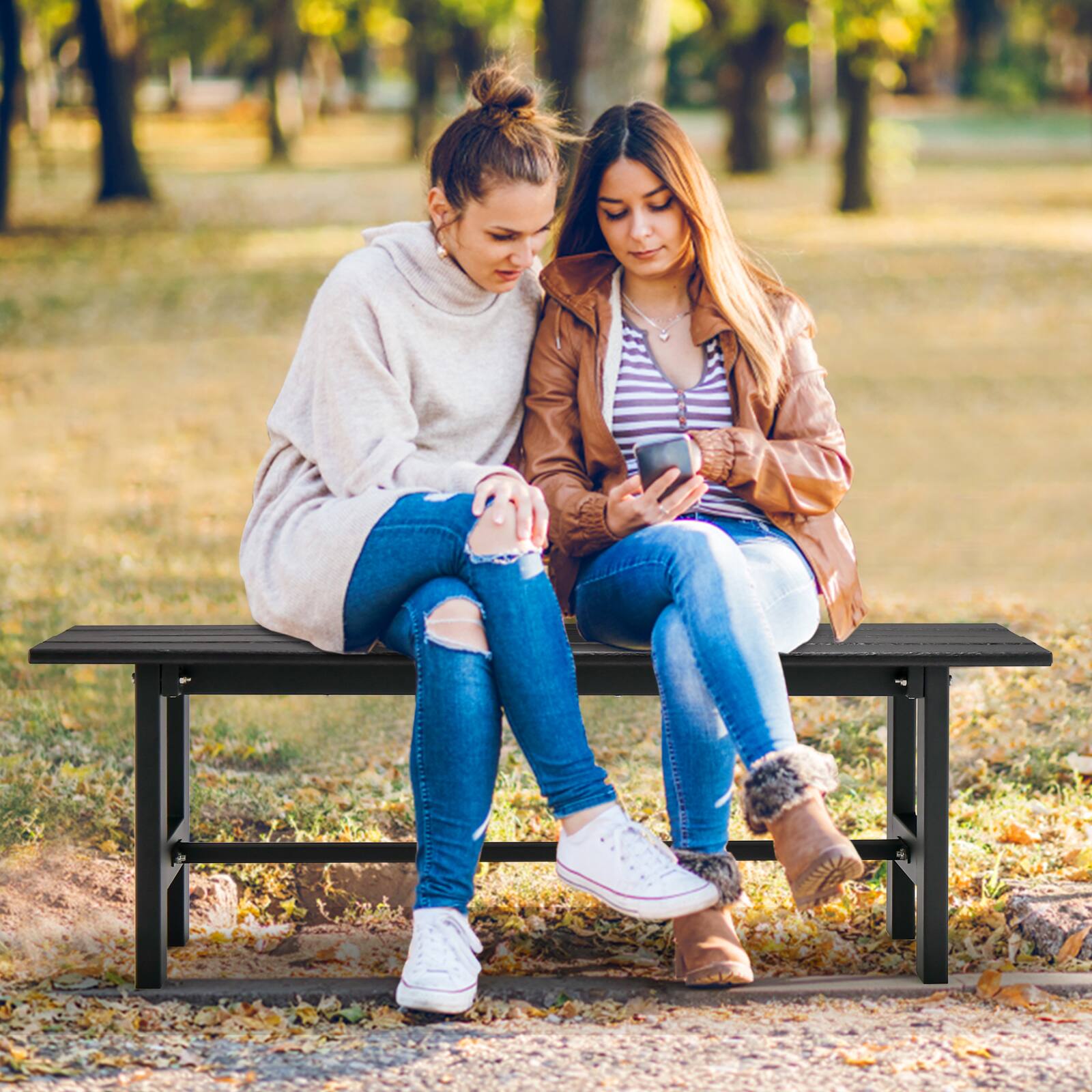 Alt View 1. Costway - Costway 2PCS Outdoor HDPE Bench with Metal Frame 47" x 14" x 16" for Yard Garden - Black.