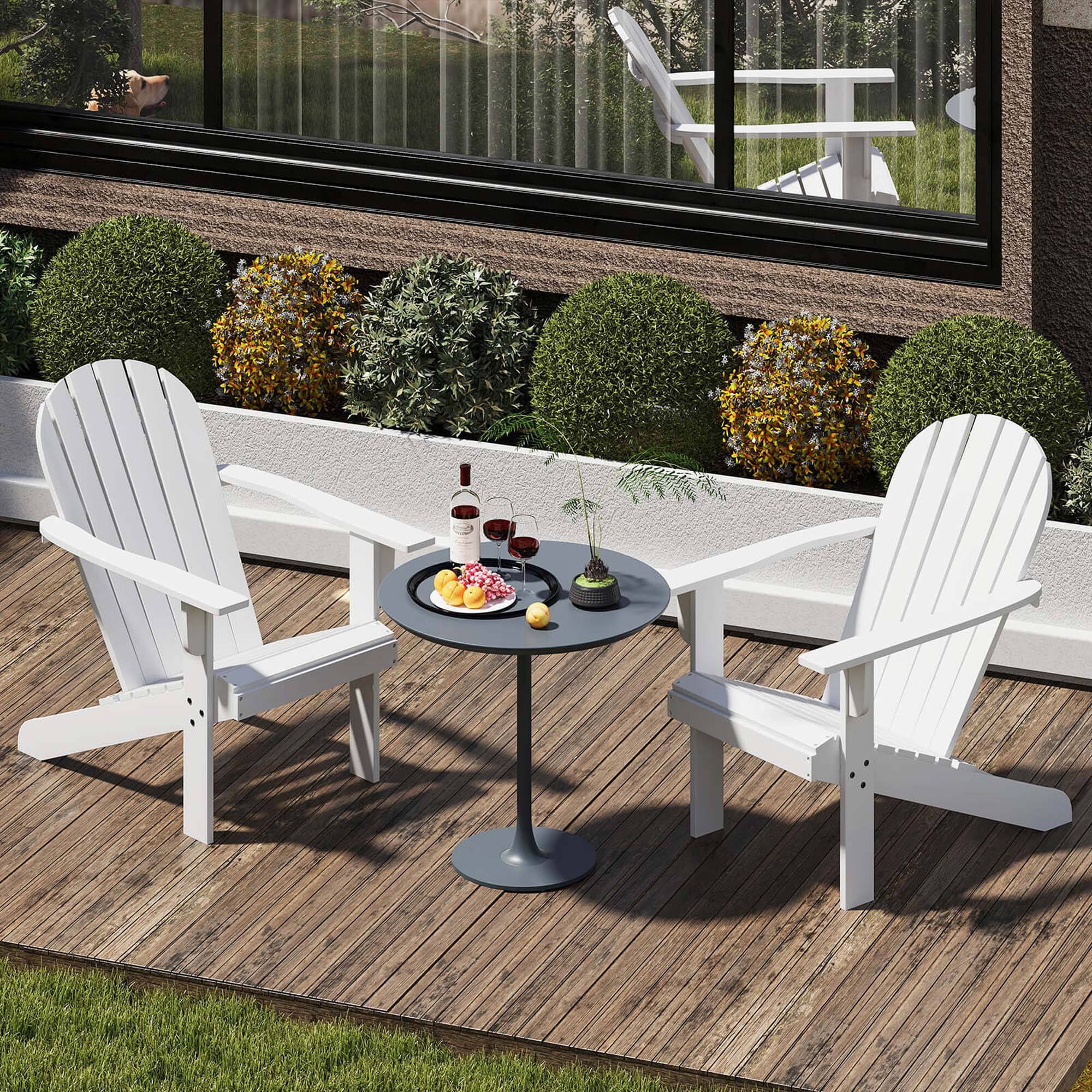 Back. Costway - Patio Adirondack Chair with Inclined Seat High Backrest & Wide Armrests - White.