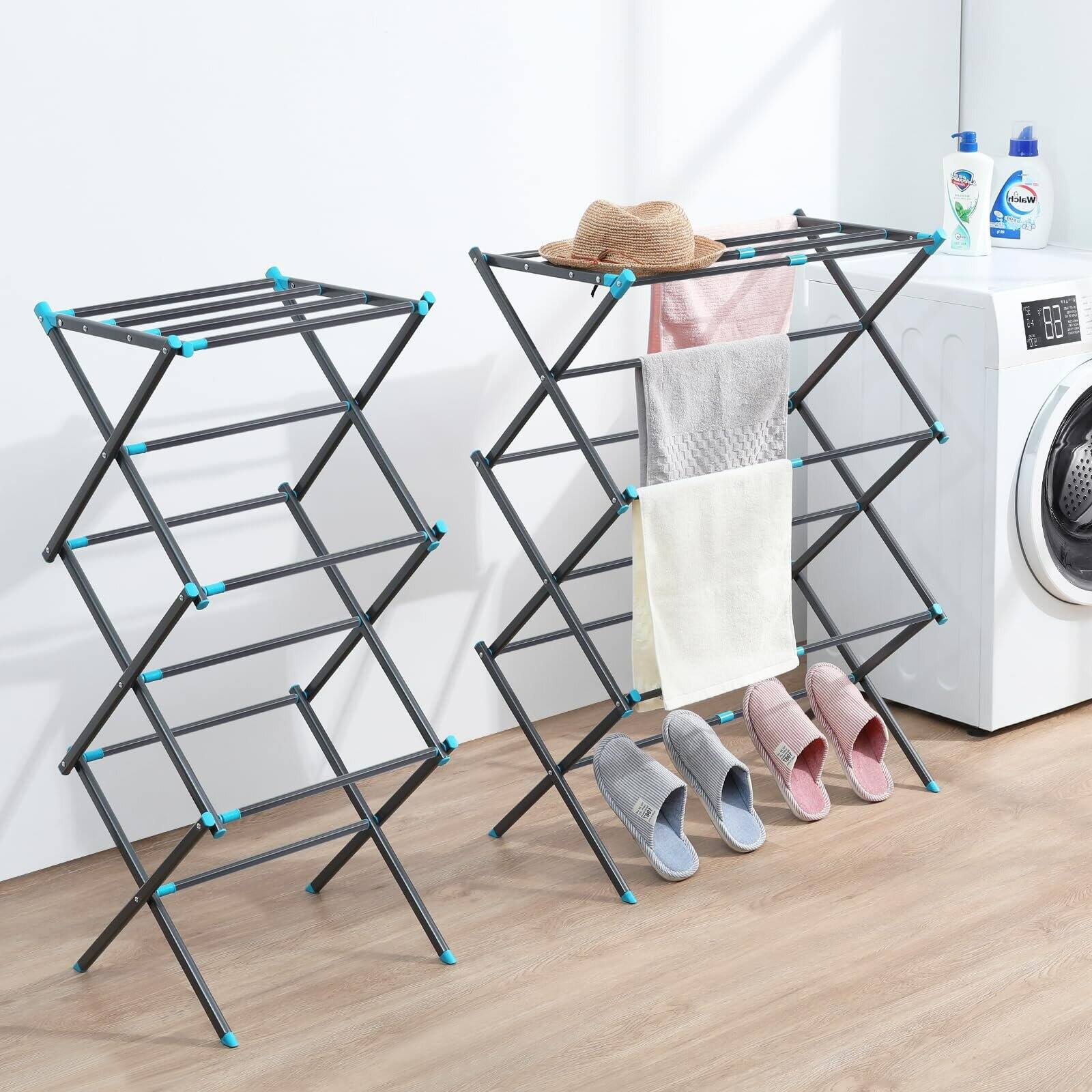 Alt View 1. Dazzed Corner - 3-Tier  Expandable Metal Laundry Drying Rack for Clothes,Collapsible Towel Rack - Graphite.