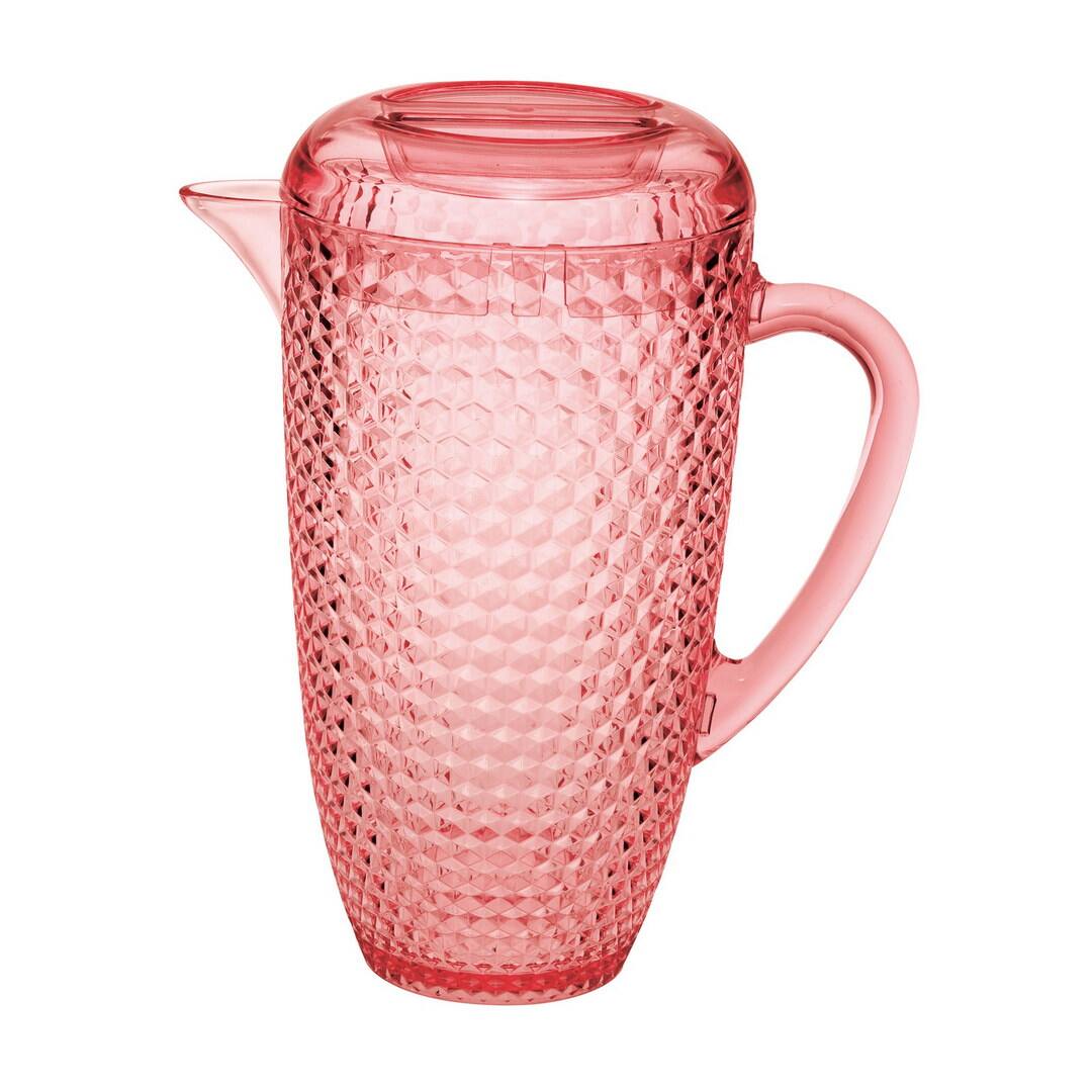 Front. APRILSOUL - Quarts Water Pitcher with Lid Diamond Cut Unbreakable Plastic BPA Free Juice Pitcher - Pink.