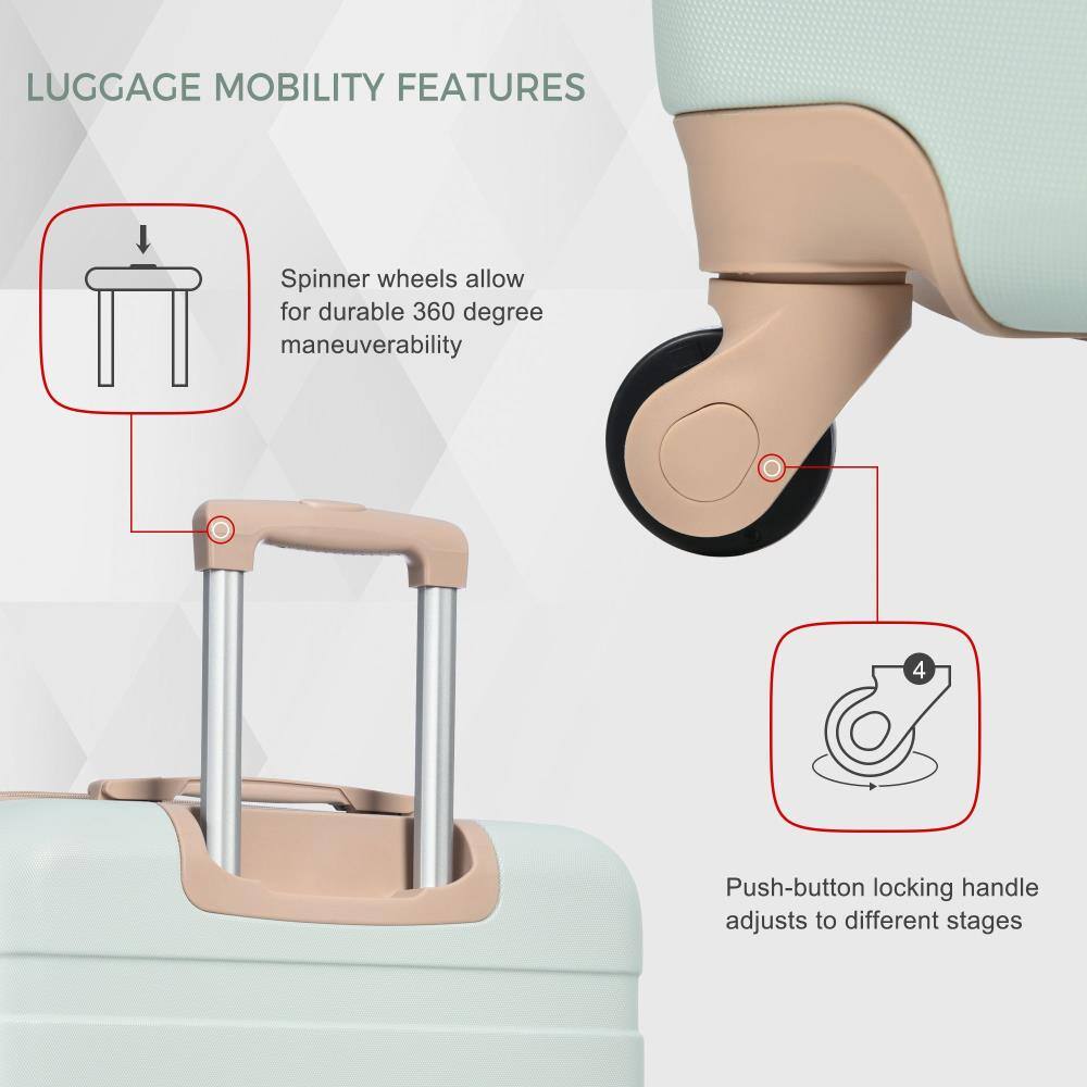LUGGAGE MOBILITY FEATURES

Spinner wheels allow for durable 360 degree maneuverability

Push-button locking handle adjusts to different stages