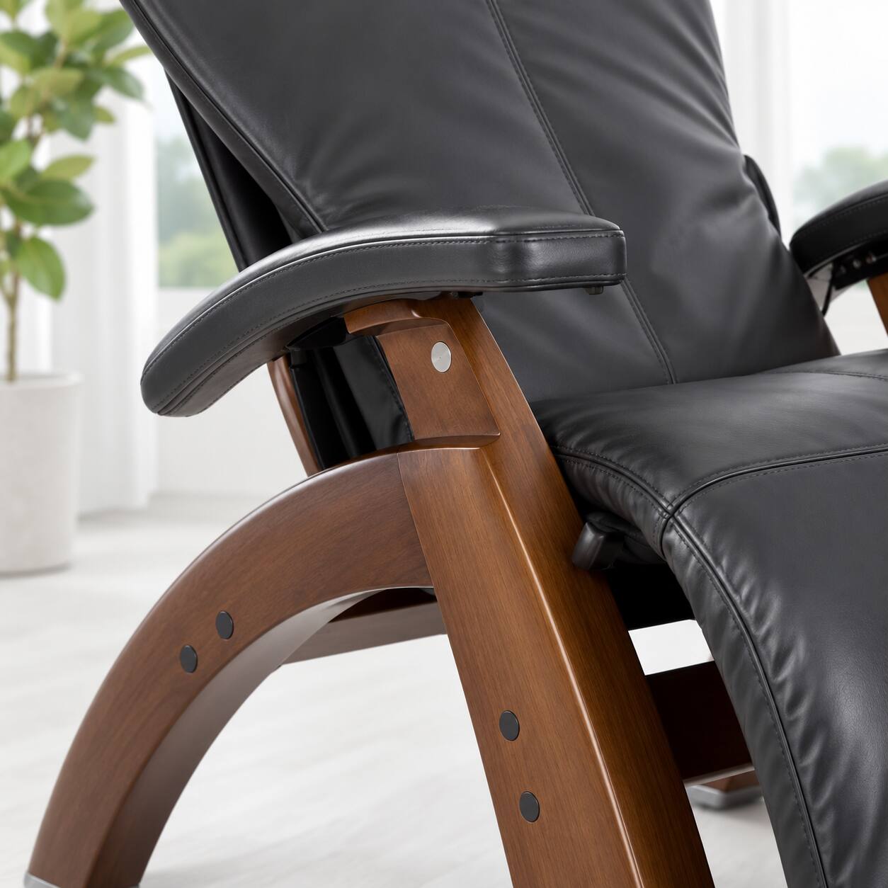 Alt View 1. Human Touch - Human Touch Perfect Chair PC-420 Classic Manual Plus Zero Gravity Chair Recliner with Solid Wood Base - Dark Walnut / Black SofHyde / Comfort.