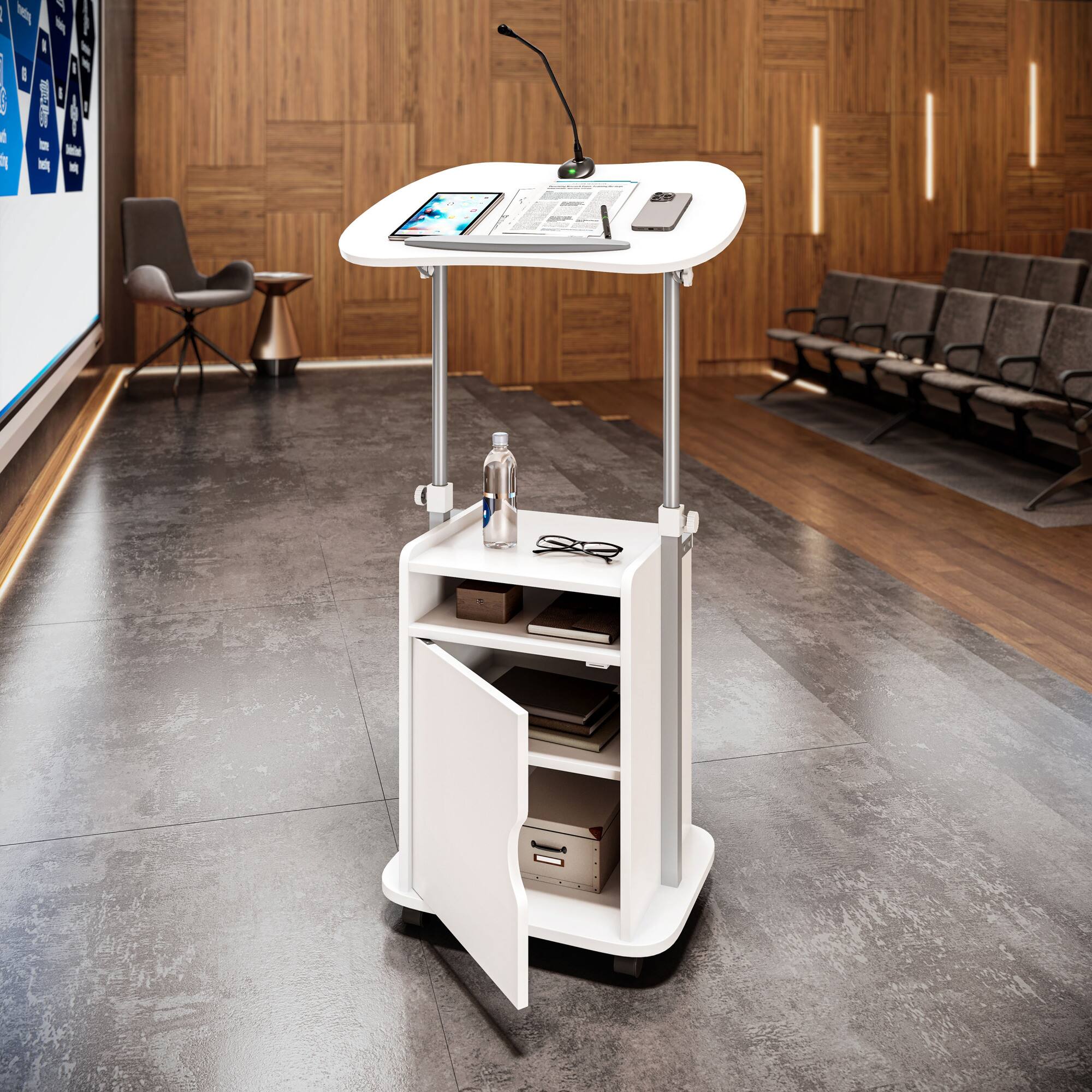 Alt View 1. GOODSILO - Adjustable Sit-to-Stand Rolling Laptop Cart with Concealed Storage and Mobile Workstation Design - White.