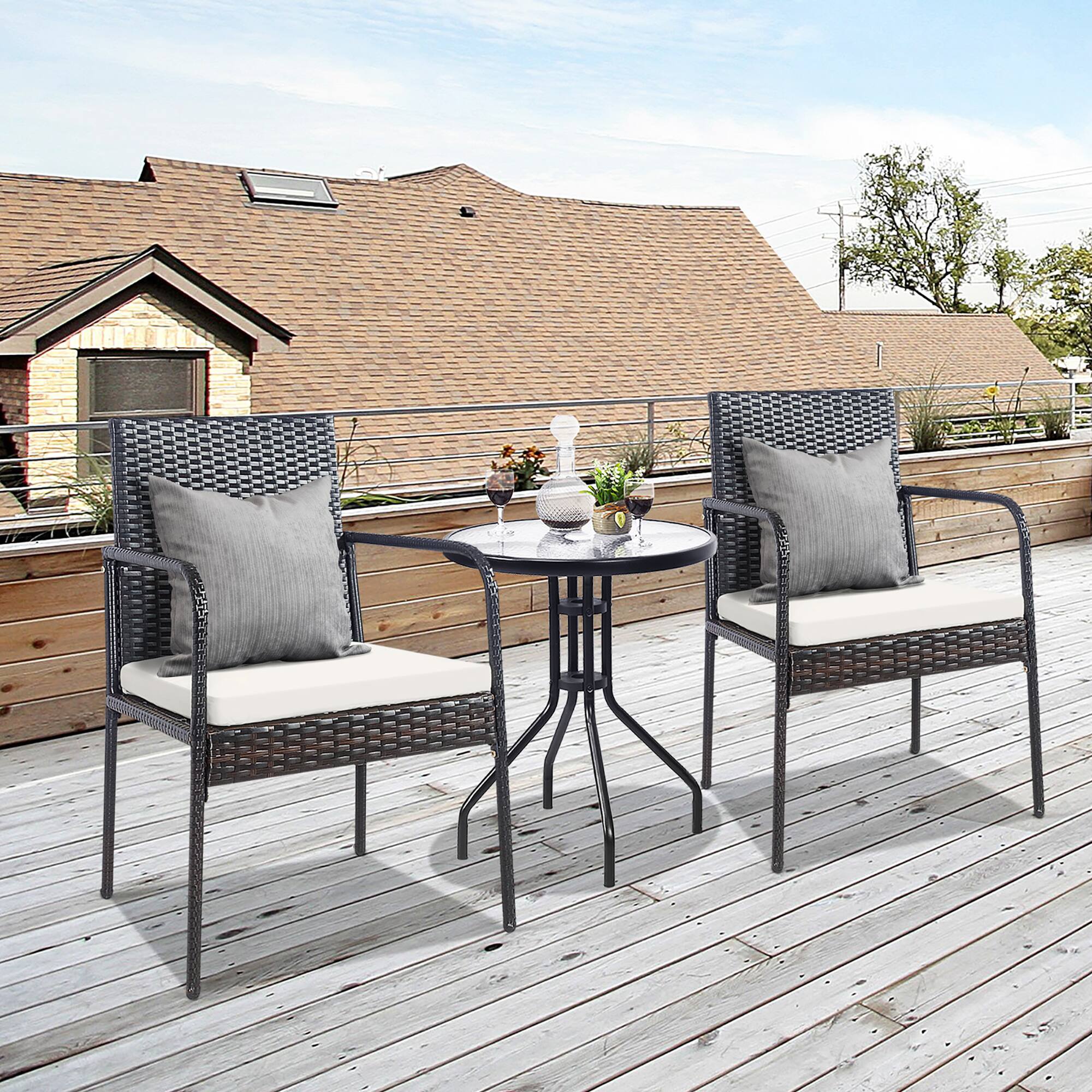 Alt View 3. Gymax - Gymax Set of 4 Rattan Wicker Dining Chairs Patio Outdoor w/ Cushion Armrest - as pic.
