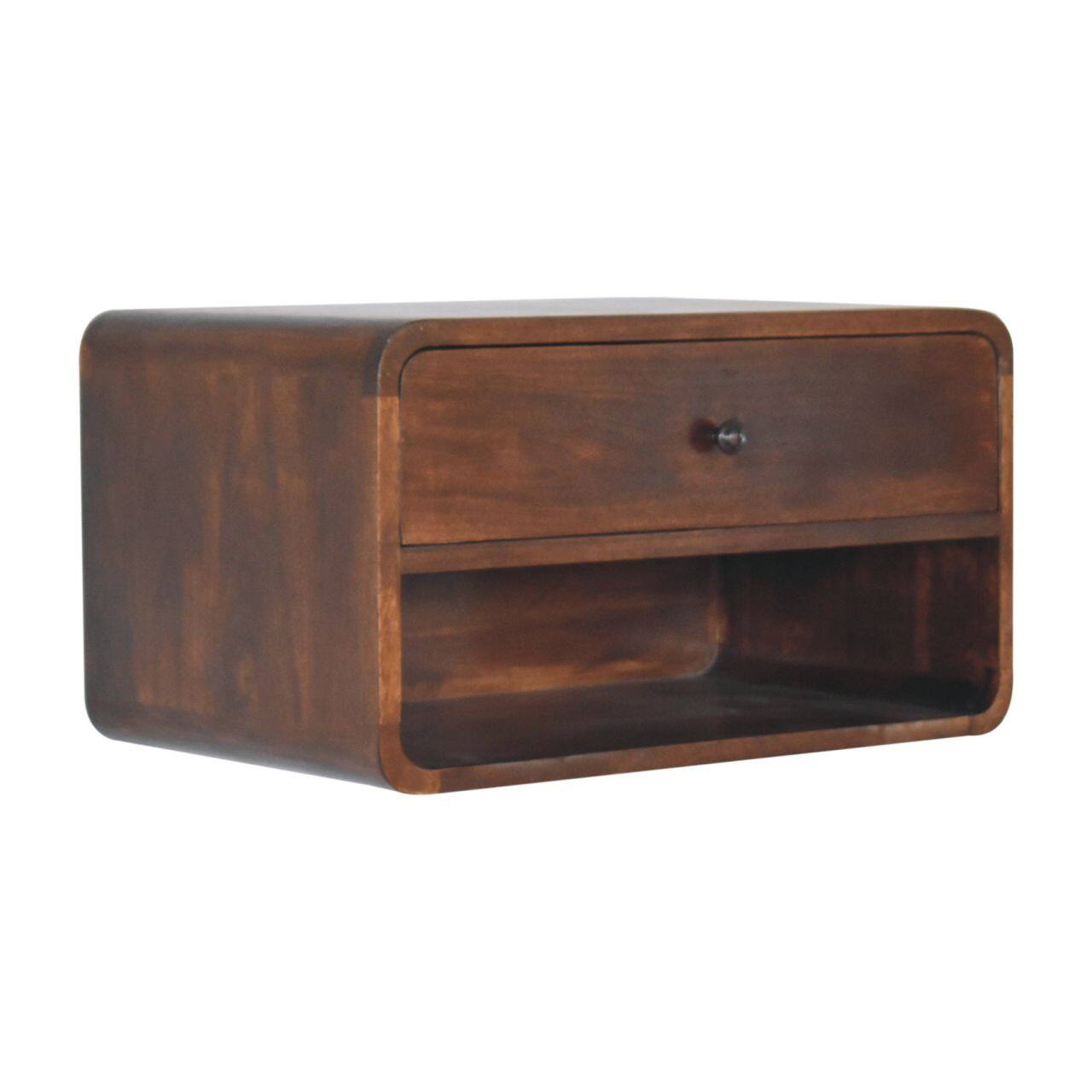Back. Artisan Furniture - Artisan Furniture Solid Wood Large Chestnut Curve Floating Bedside, 1 Drawer, 1 Open Slot, Dark Brown - Chestnut.