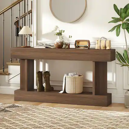 Front. Homcom - Inch Long Console Table - Brown.