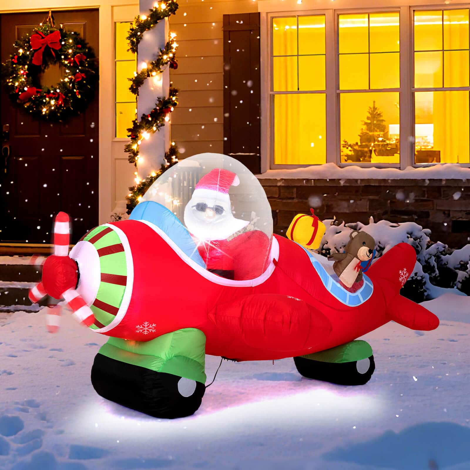 Costway - 7.2 FT Christmas Inflatables Airplane with Gift Boxes and Built-in LED Lights Advent Calendar - Multicolor