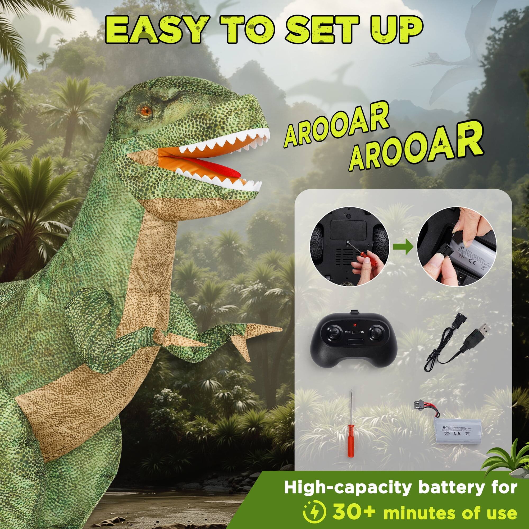 EASY TO SET UP  
AROOAR AROOAR  

High-capacity battery for 30+ minutes of use