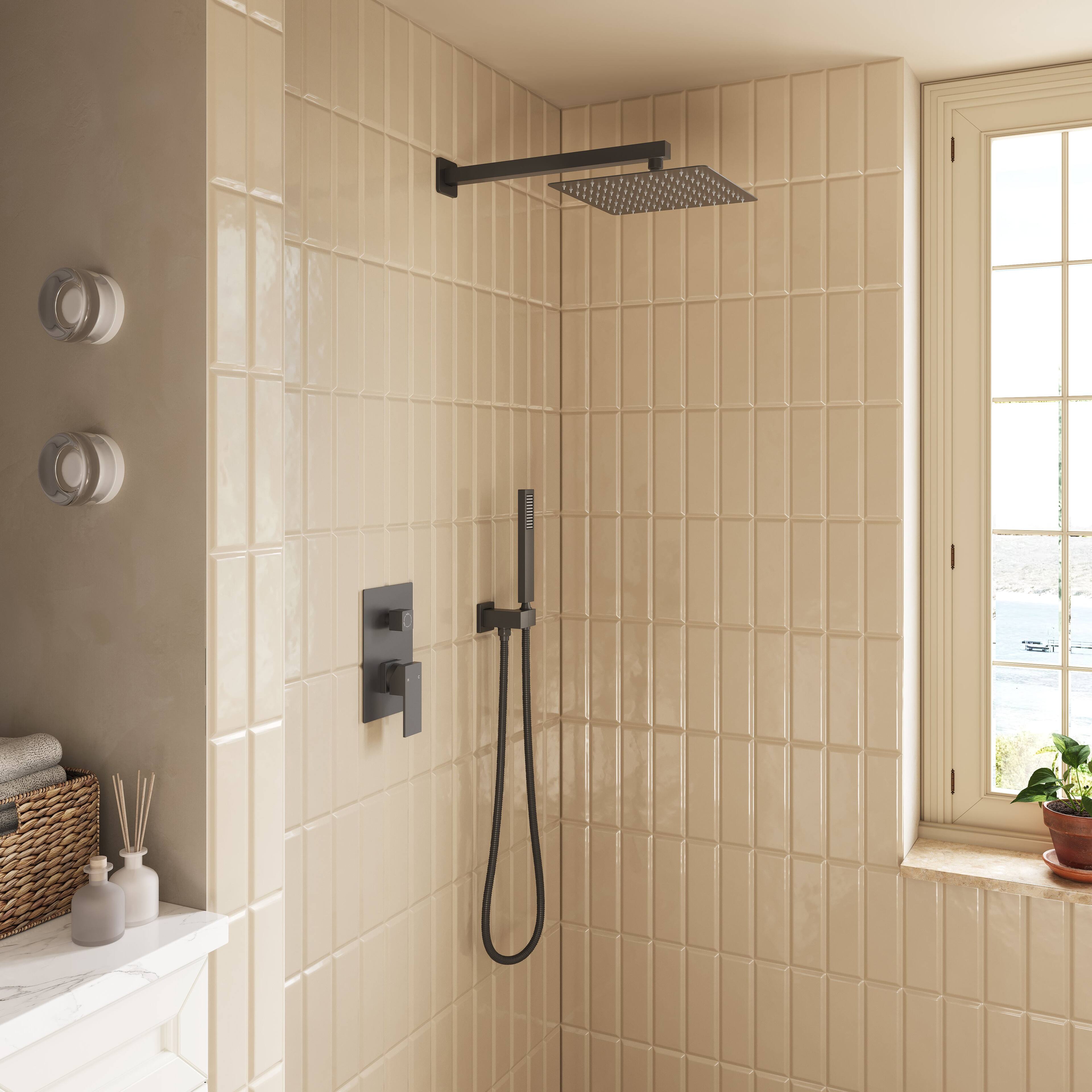 Alt View 2. Boyel Living - 1-Spray Pattern with 2.5 GPM 10 in. Wall Mount Ceiling Mount Fixed Shower Head in Matte Black-D - Matte Black.