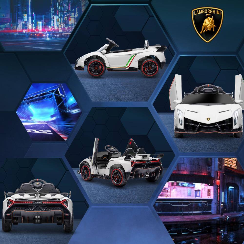 Alt View 3. BreeBe - Aosom Lamborghini Veneno Kids Electric Car 12V with Bluetooth, Remote, Suspension, Lights, Horn, Songs - White.