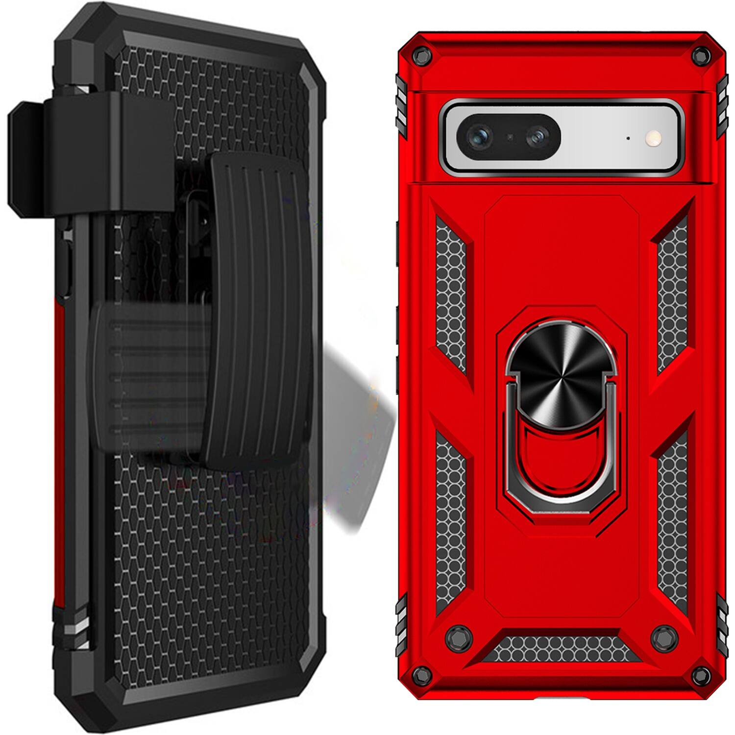 Alt View 13. SaharaCase - Military Kickstand Series with Belt Clip Case for Google Pixel 7a - Red.
