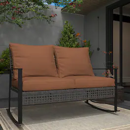 Ainfox - Patio Sofa Wicker Loveseat Rocking Chair - Beige
