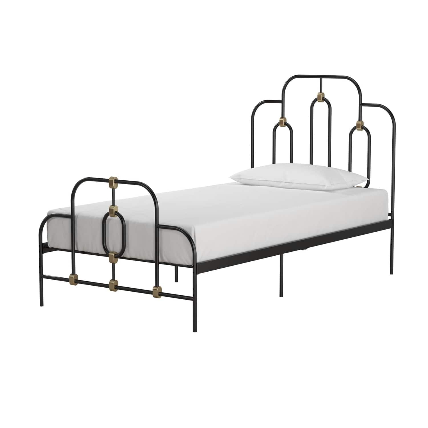 Hivvago - Twin size Farmhouse Adjustable Height Platform Bed Gold Metal Finish - Black