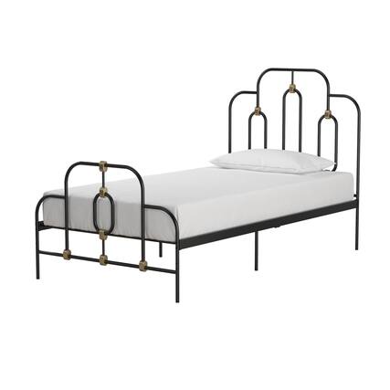 Front. Hivvago - Twin size Farmhouse Adjustable Height Platform Bed in Black Gold Metal Finish - Black.