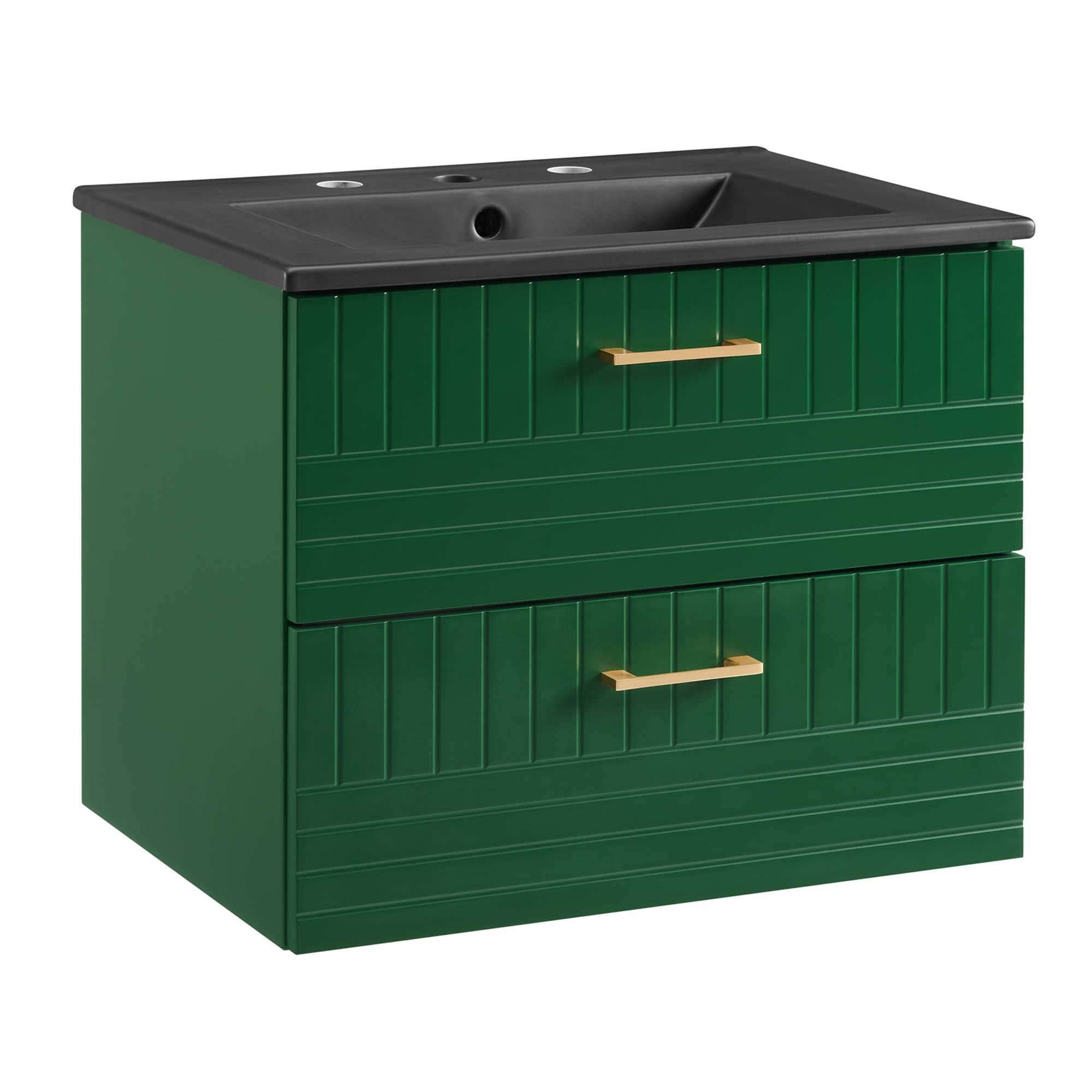 Angle. Modway - Daybreak Wall-Mount Bathroom Vanity Basin Included by Modway - Green Black.