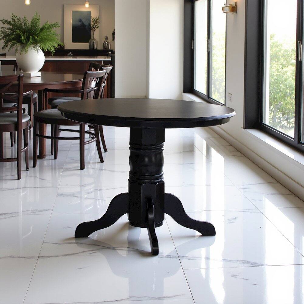 Angle. FurniFact - Elegant Round Kitchen Table – 42-Inch Black Small Dining Table - Black.