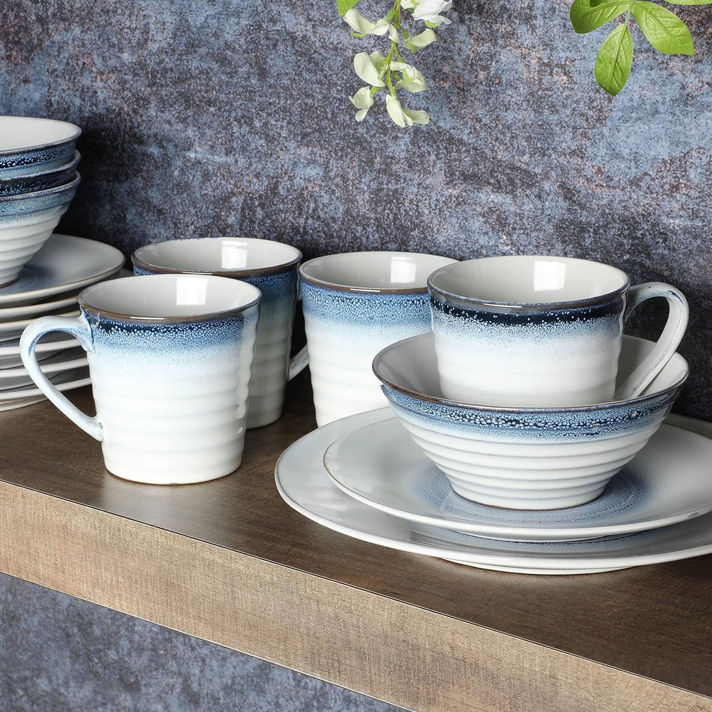 Alt View 7. Gibson - Gibson Elite Spiral Embossed 16 Piece Stoneware Dinnerware Set in Blue - Blue.