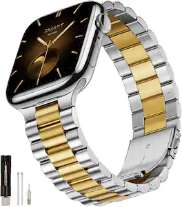Core Tech - Stainless Steel Link Band for Apple Watch 38/40/41/42mm, Adjustable - Silver+Golden