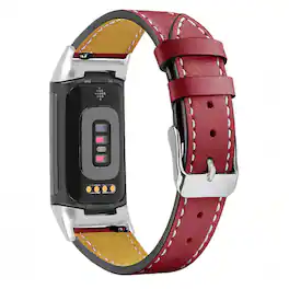 StrapsCo - Everyday Genuine Leather Watch Band Strap For Fitbit Charge 6 - Rose Red