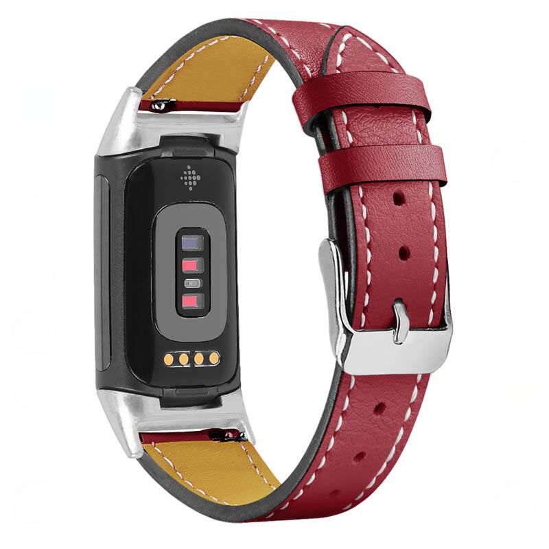 StrapsCo - Everyday Genuine Leather Watch Band Strap For Fitbit Charge 6 - Rose Red