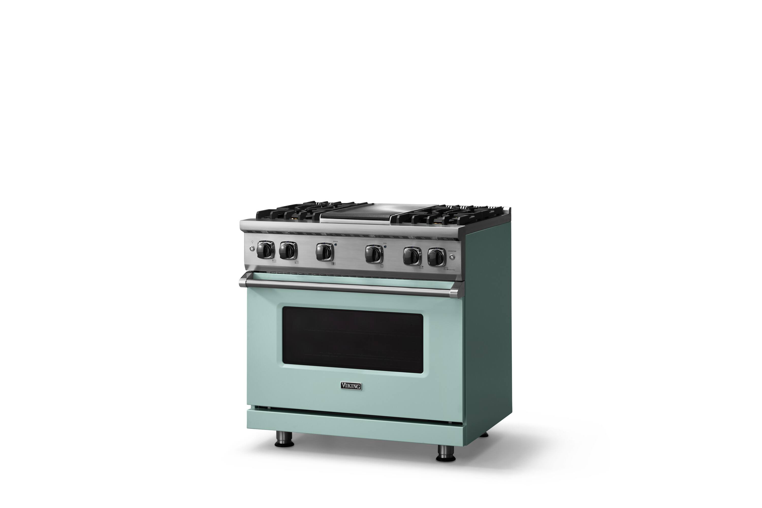 Angle. Viking - 5.1 Cu. Ft. 36"W Freestanding LP Gas Sealed 4 Burner Range with Griddle - Splash.