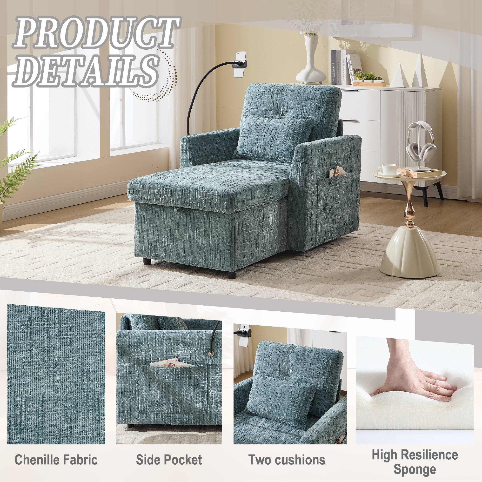 PRODUCT DETAILS

- Chenille Fabric
- Side Pocket
- Two cushions
- High Resilience Sponge