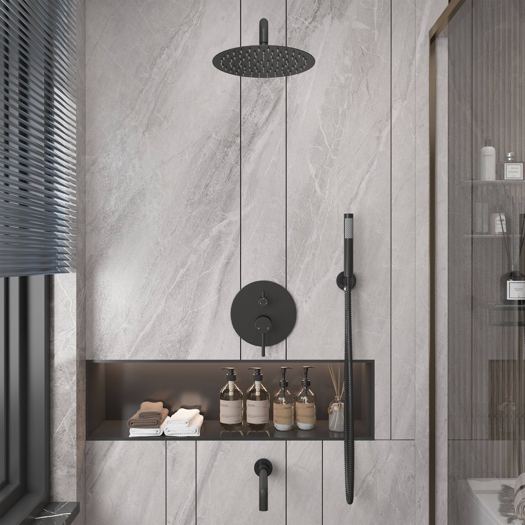 Alt View 4. Boyel Living - Wall Mount 10 in. Single Handle 1-Spray Tub and Shower Faucet 1.8 GPM in Matte Black Pressure Balance Valve Included - Matte Black.