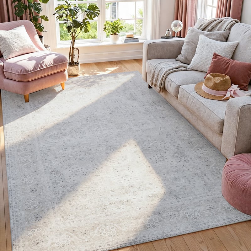 RYHNUYNE - 9x12 Area Rugs Living Room Rug Washable Vintage Boho Rug No Slip Stain Resistant Soft Carpet Indoor Floor Floral Carpets - Painting