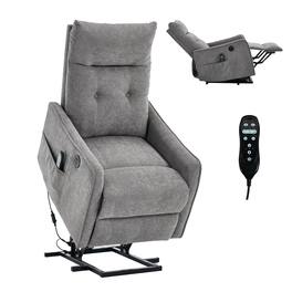 LUCKY ONE - Chenille Single Motor Power Lift Recliner Chair with Massage, Heat & USB Charging - Light Gray