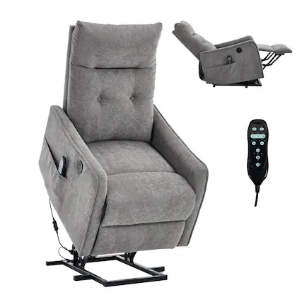 Front. LUCKY ONE - Chenille Single Motor Power Lift Recliner Chair with Massage, Heat & USB Charging - Light Grey.