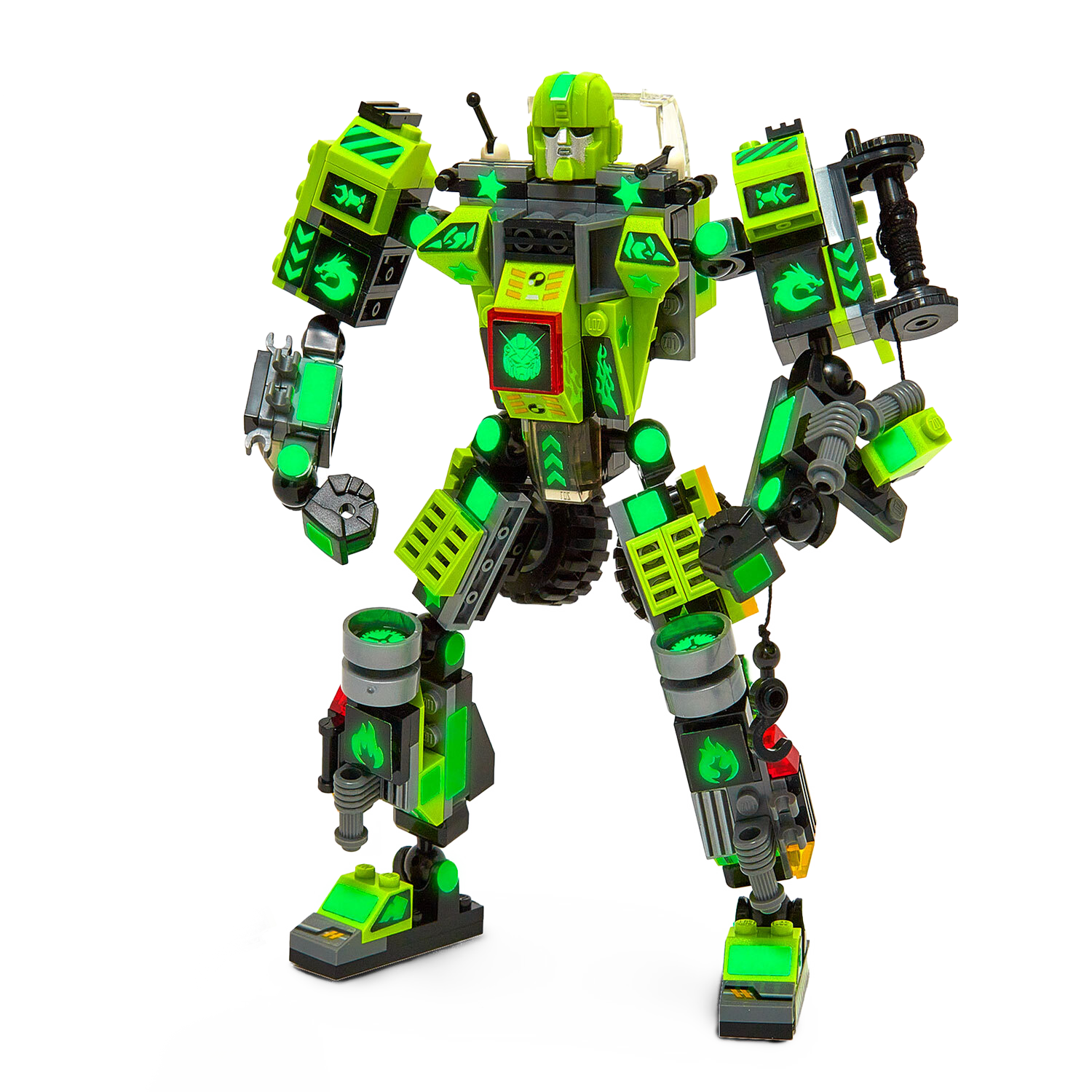 Angle. JitteryGit - Robotryx Cliffsling 3-in-1 Robot Building Set – 238-Piece Green Construction Warrior with Crane Hooks & Antennas.