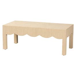 bali & pari - Mason Natural Grasscloth Coffee Table - Rectangular Accent Table with Scalloped Apron - Beige