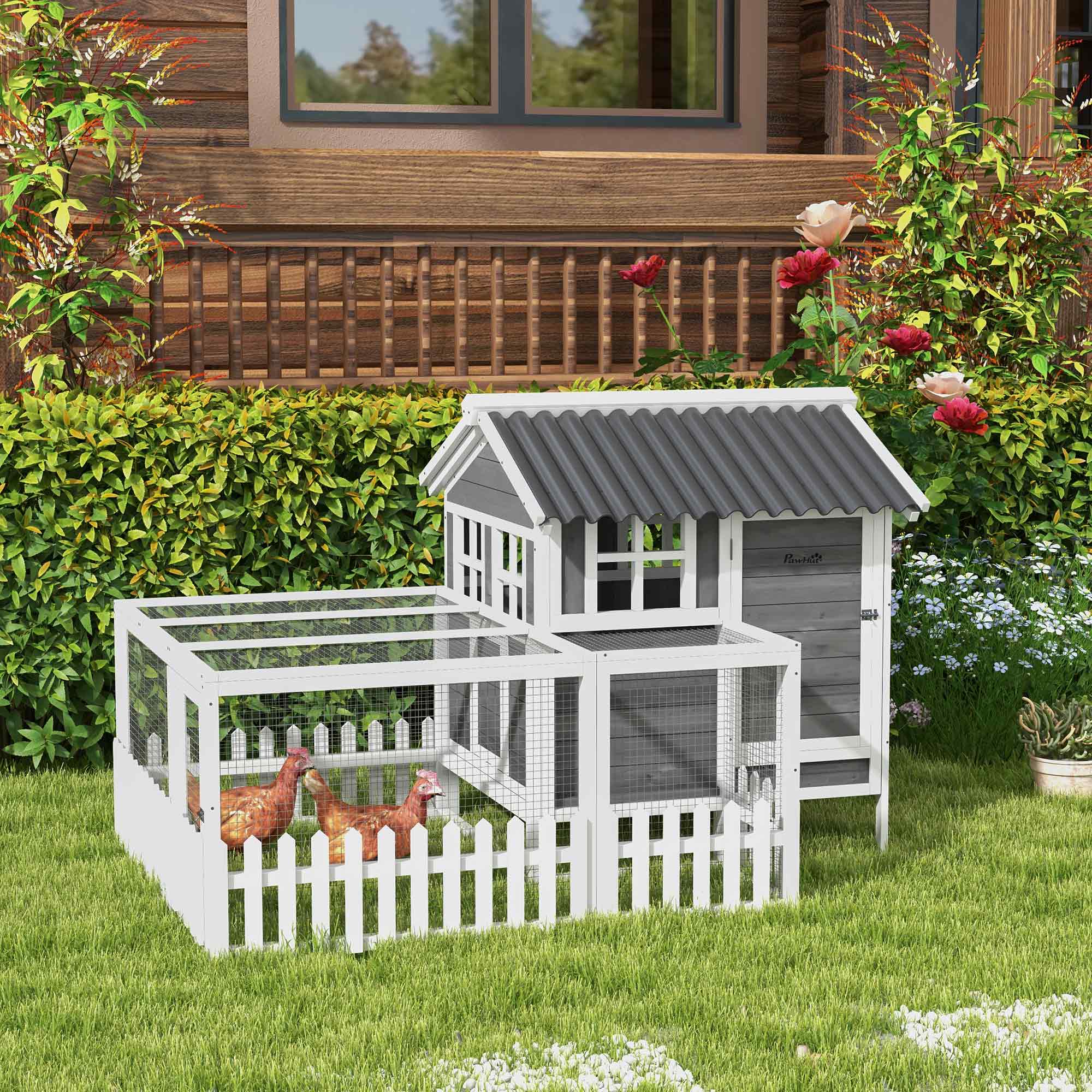 Alt View 1. Pawhut - Wooden Chicken Coop with Run for 1-2 Chickens.
